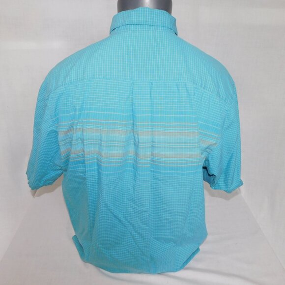 Columbia Mens L Blue Gray White Check Short Sleeve Button Front Shirt - Picture 6 of 7